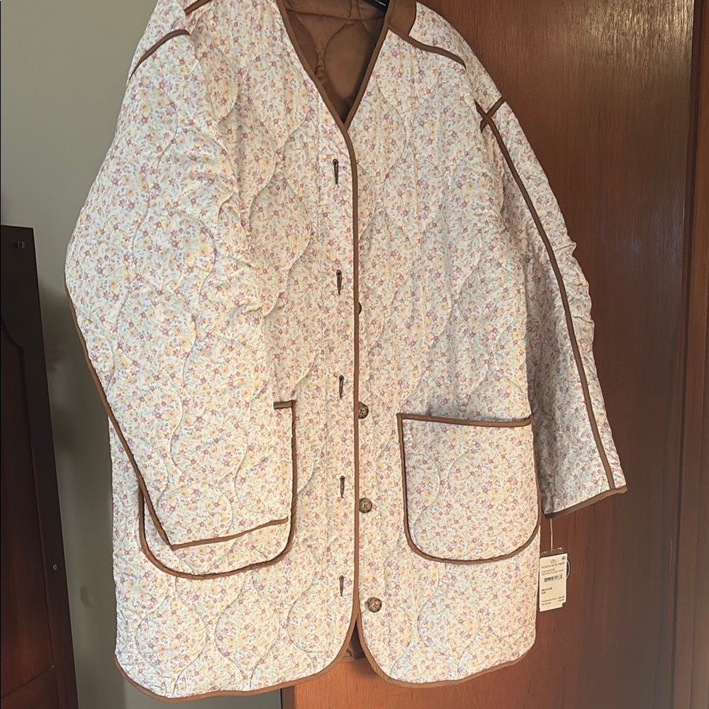 Floral Quilted Jacket with Brown Trim